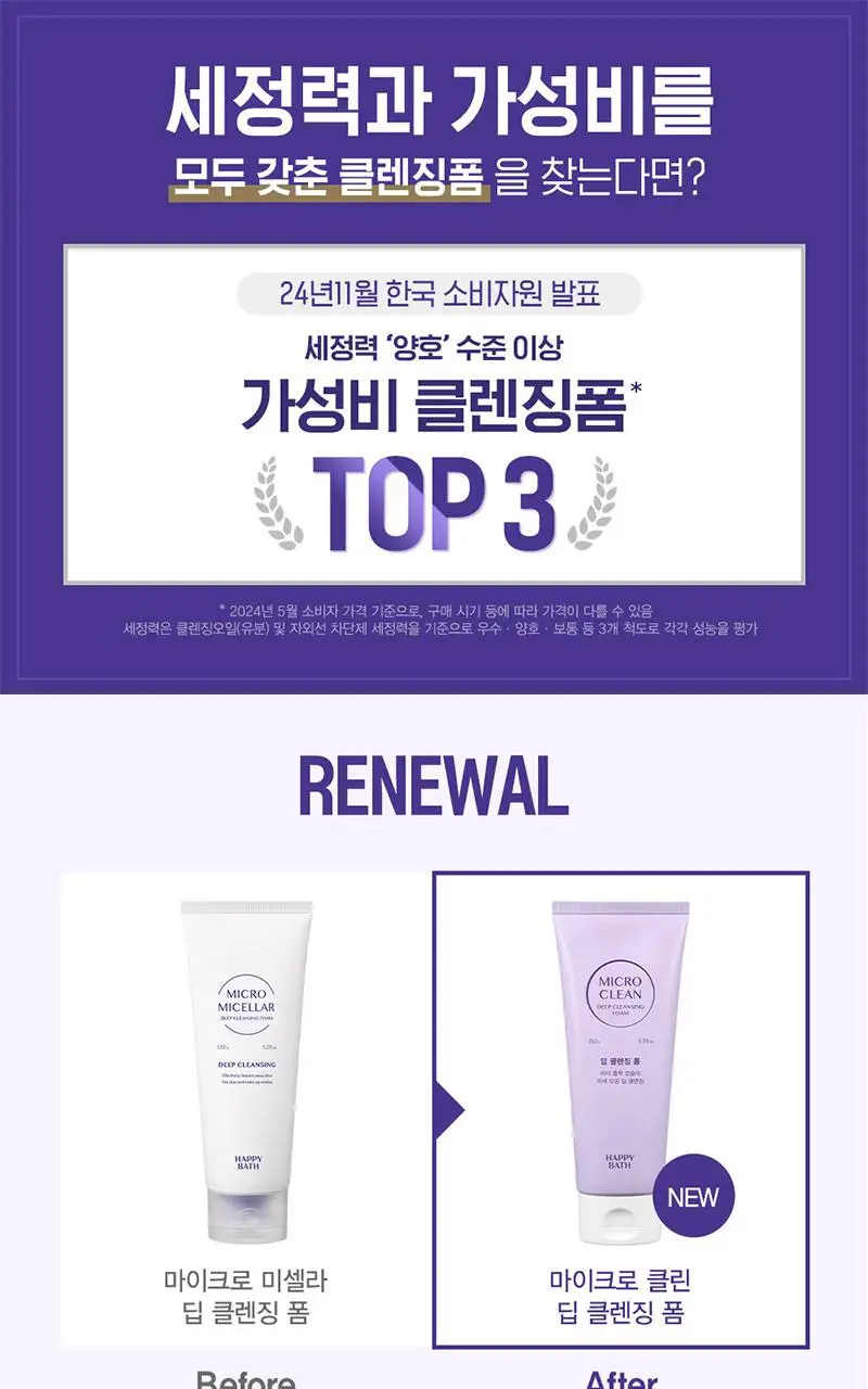[지성피부추천] 해피바스 마이크로 클린 딥 클렌징 폼 150G 상세페이지 1